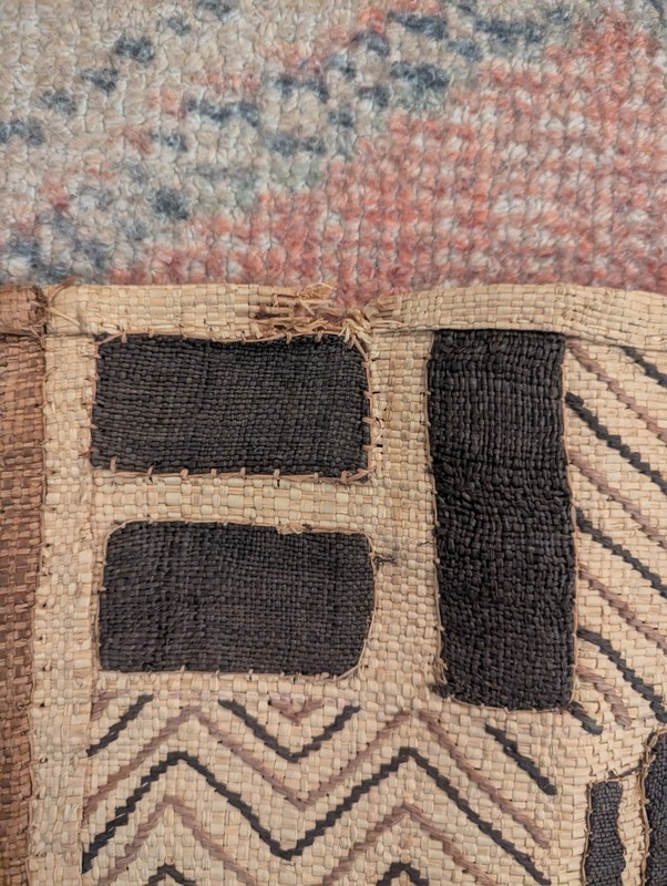 Vintage Hand Woven Traditional African Kuba Cloth Raffia Congo Textile 21x47 In gallery