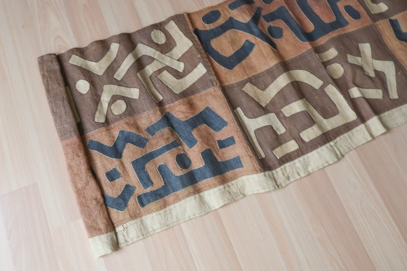 Vintage African Kuba Cloth 130x21" Handwoven Raffia Long Panel Congo Textile gallery