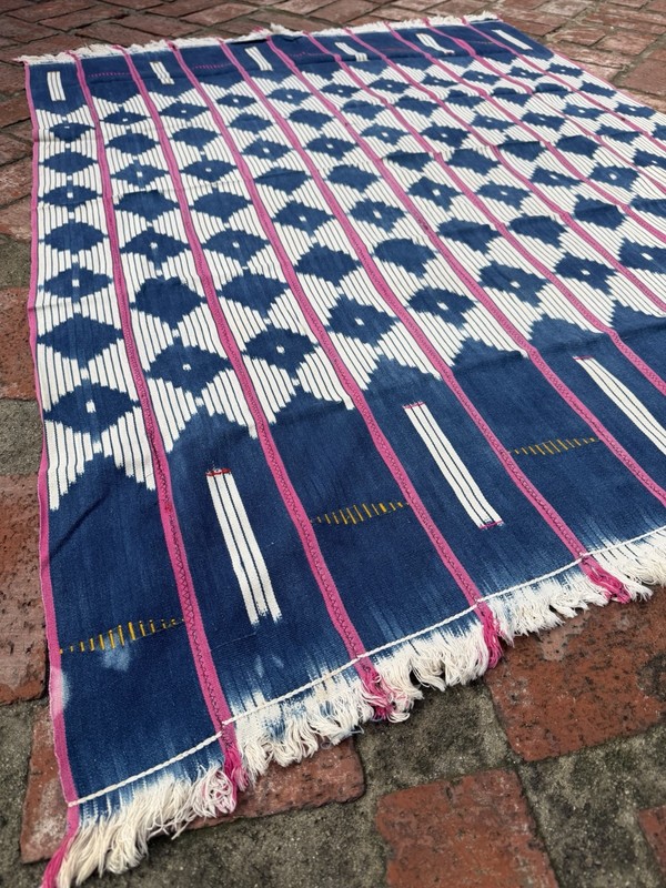 Vintage African Indigo Baule With Pink Stripes Mudcloth 58”L x 45”W | No. 81 gallery