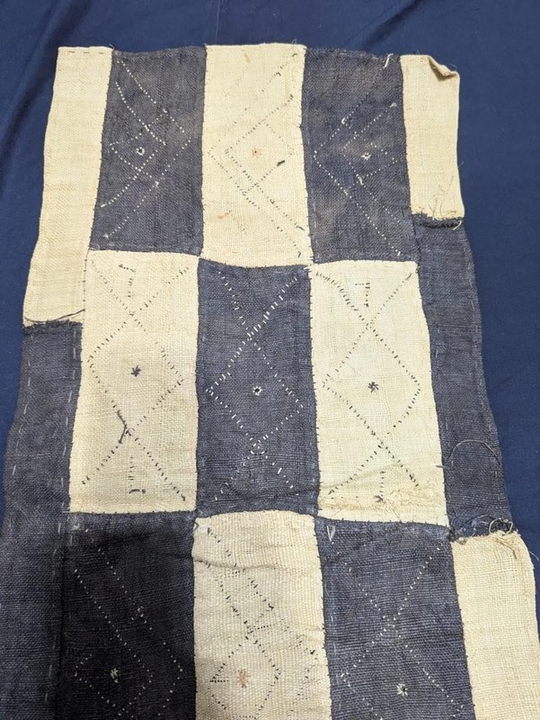 Vintage African Kuba Showa Bark Cloth Handstitched Raffia Textile 13x44 inches gallery