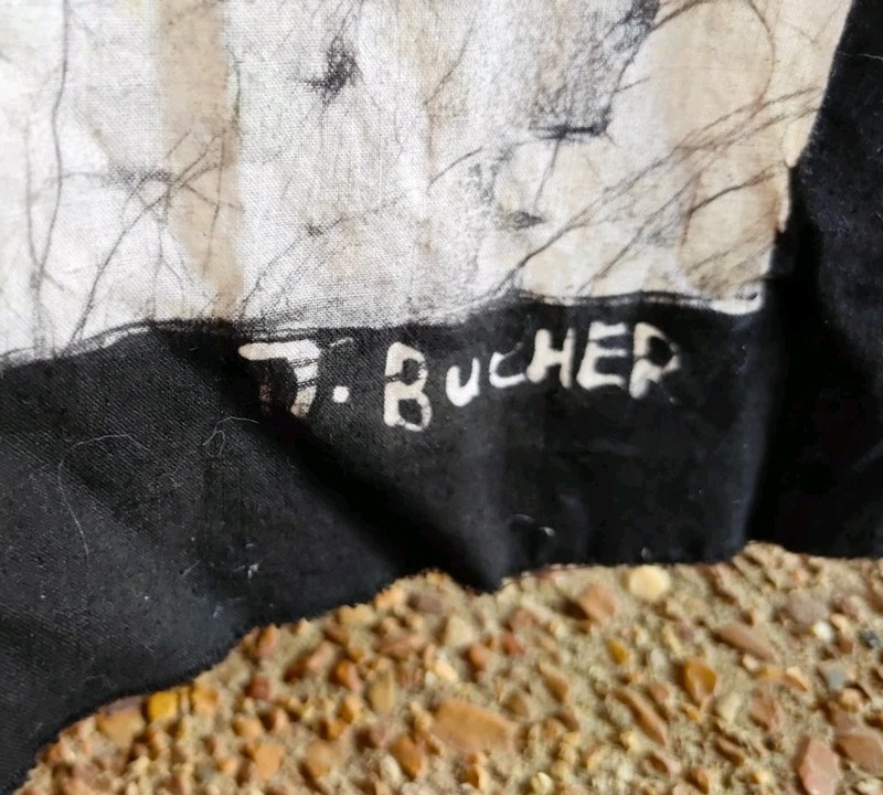 Authentic James Bucher Batik Cloth Painting Guinea West Africa Signed 4x3 ft gallery