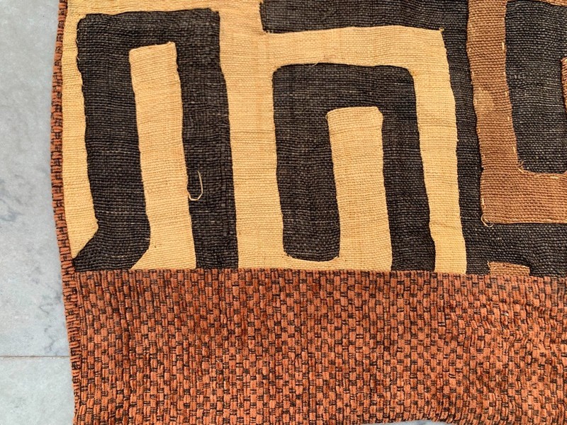 1x1 Antique African Kuba Showa Cloth Raffia Handmade Textile Natural Woven gallery