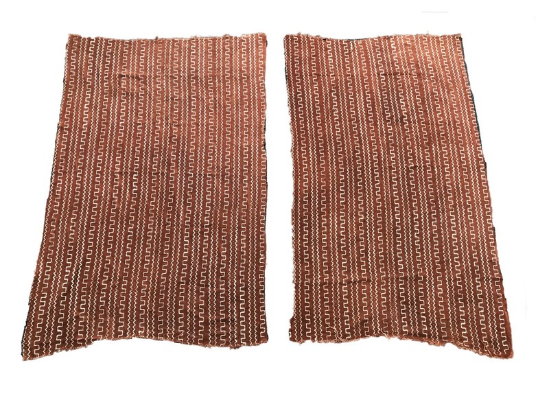 Pair Of African Bogolan Textile Brown and white Mud Cloth 64" by 41" gallery