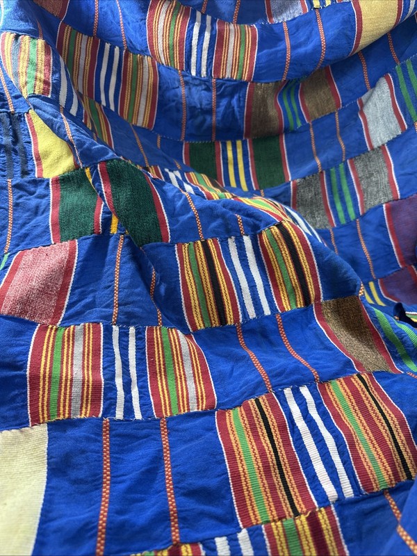 African Kente Cloth Fabric Ghana Patchwork Quilting Piece 53" X 36" Some Issues gallery