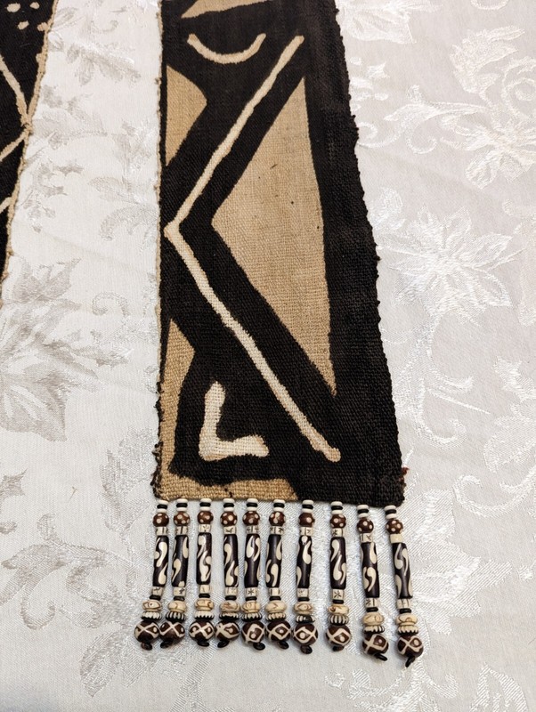 African Mud Cloth with Batik Bone Beads 34 x 5 Inches Vintage gallery