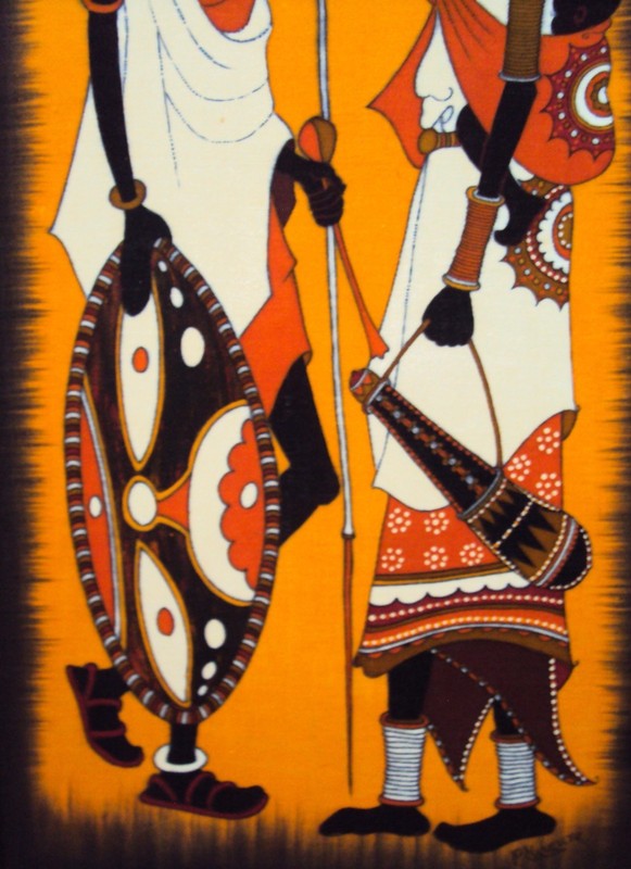 SIGNED ORIGINAL 32" VINTAGE MAASAI BATIK ART African Textile LARGE RICH COLOR!! gallery