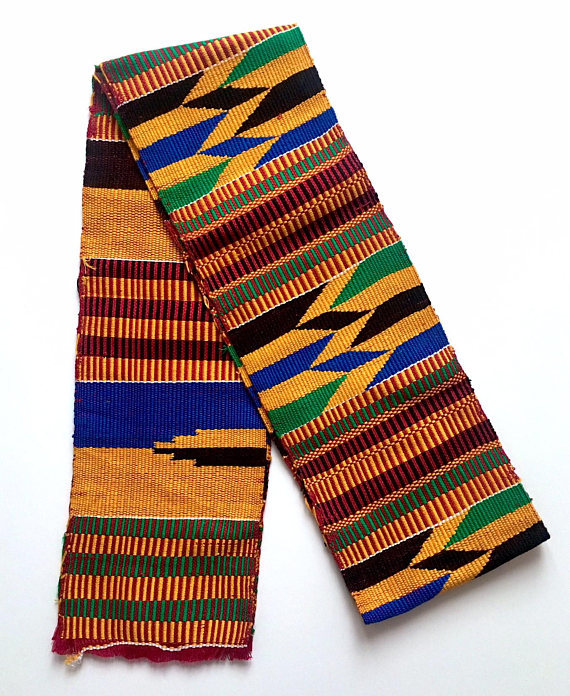 Traditional Kente Handwoven Stole Sash Asante Scarf African Textile Art Cloth