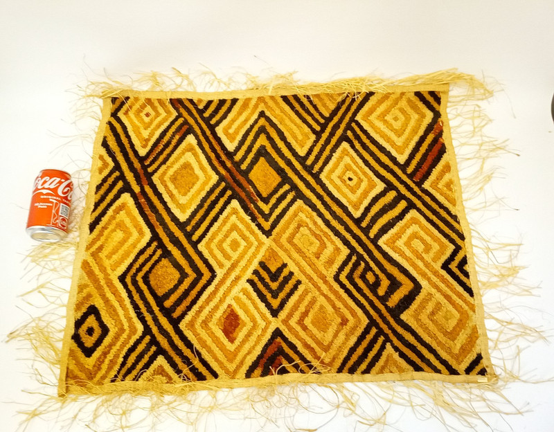 Vintage African raffia textile Kuba Kasai geometric 27x22" gallery