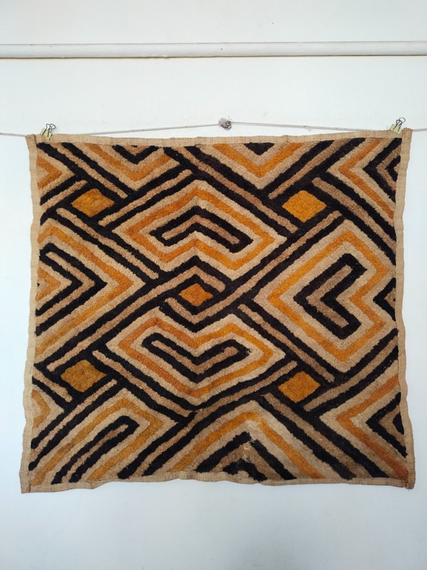 Vintage African hand woven kuba clothes Congo raffia small panel item808 gallery