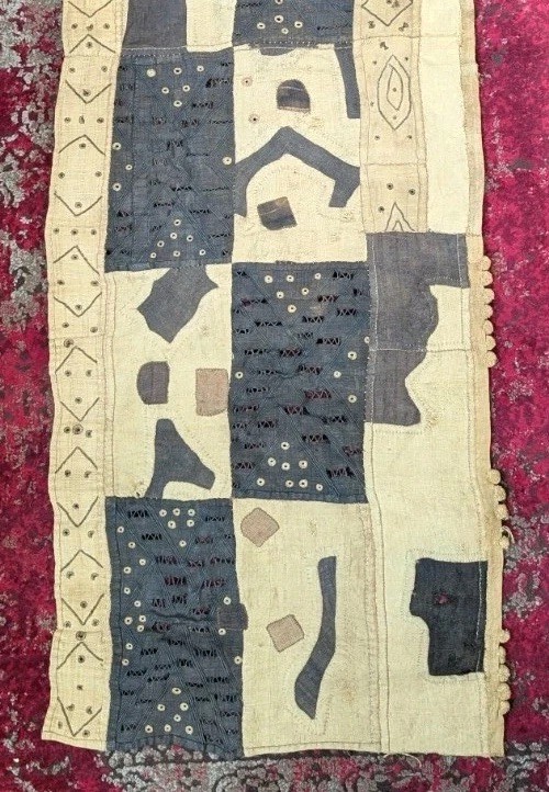 Vintage African Mudcloth Mali Bogolanfini Patchwork Textile Black White 63 x 20