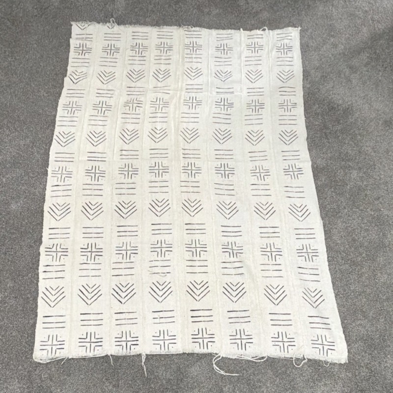 African Textile Handmade Geometric Pattern Black White Mudcloth Style 44”x 64”