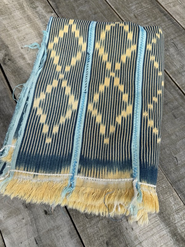 Vintage African Indigo Baule Mudcloth Blue Stripes + Gold 55”L x 40”W | No. 144 gallery