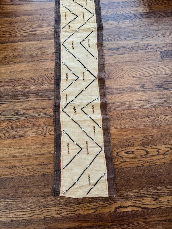 Vtg Long African Kuba Cloth Cowrie Shell Handwoven Tribal Textile 80” RARE Congo gallery
