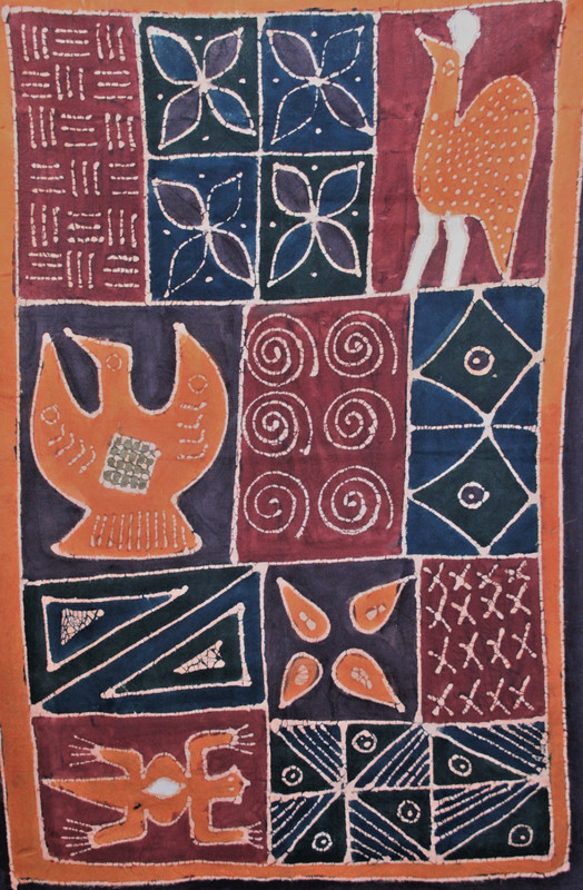 Batik Tapestry Zimbabwe Art African Sadza Fabric Backweave With Fringe 42X53 VTG gallery