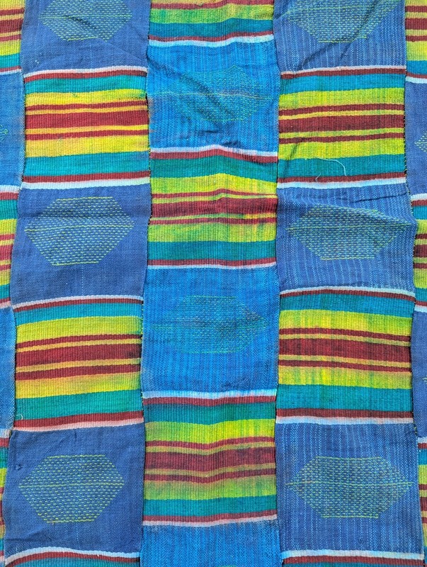 Vintage African Handwoven Patchwork Ghanaian Kente Style Textile 112x57in gallery