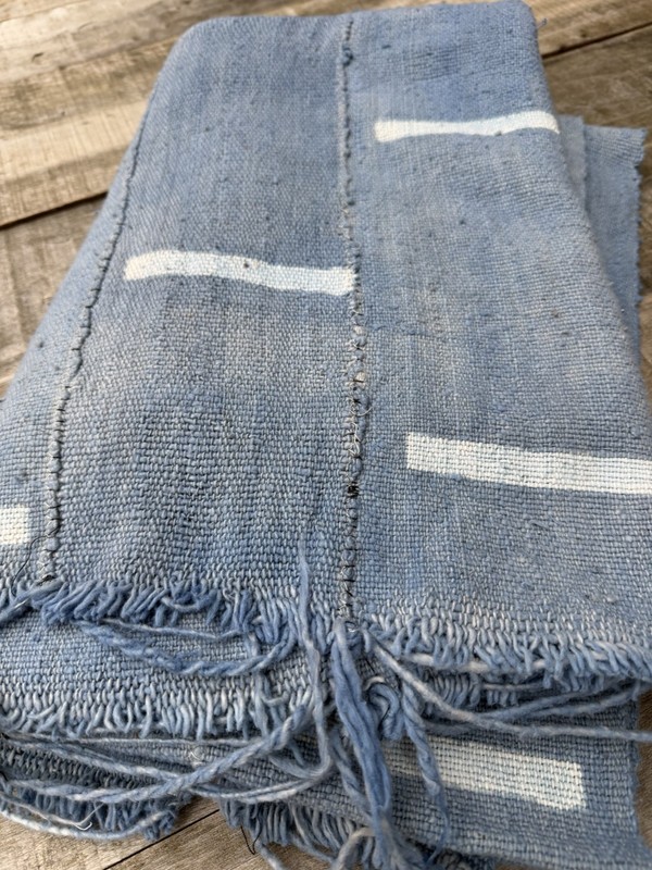 Vintage African Mudcloth Faded Indigo Textile 62” L x 41” W Throw | No. 168 gallery