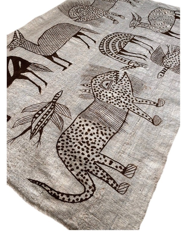 Vintage African Korhogo Mud Cloth Wall Hanging Animals Home Decor MCM Art gallery