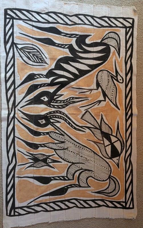 African Textile Art Mud Cloth Abstract Animal Design | 61 x 37 inches gallery