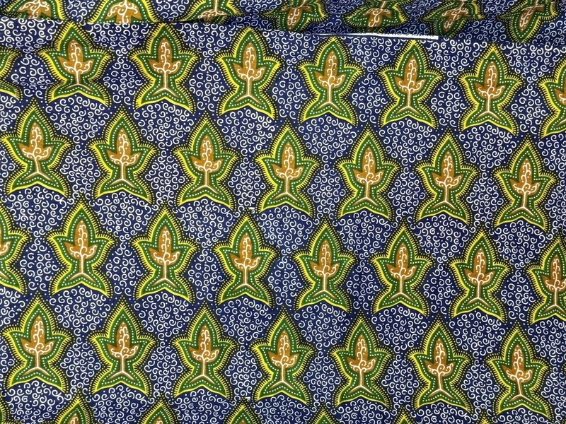 African Wax Print Textile Fabric 42”x 3 yards Guinea Hinatex Blue, White,Yellow