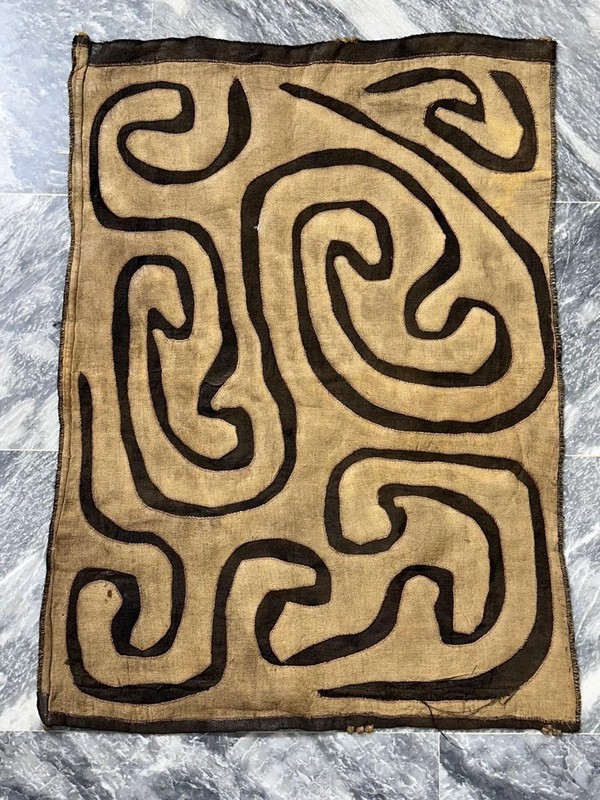 Vintage Africa Kuba Cloth African Textile mud cloth Handstitched Raffia decor