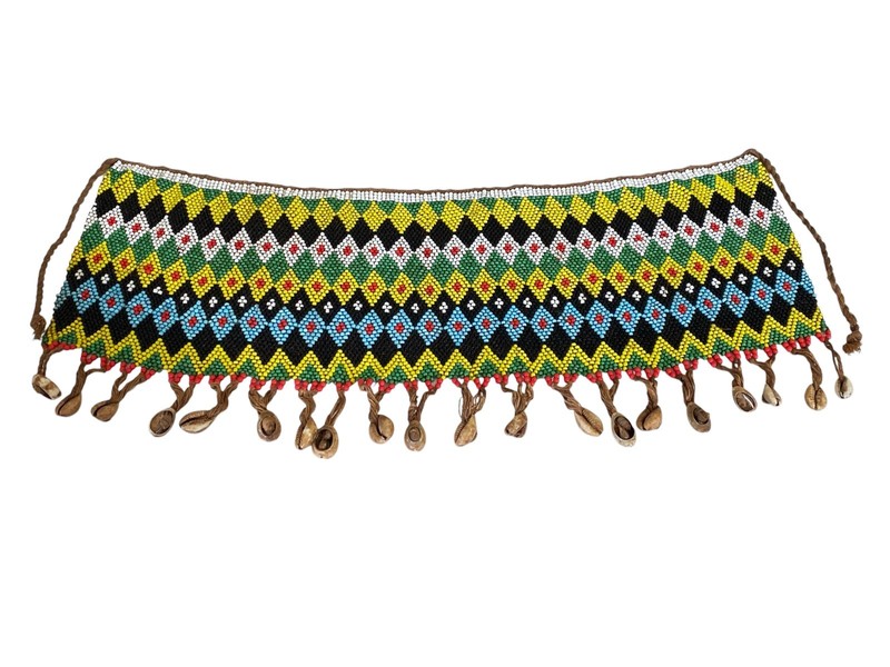 #6312 Ceremonial Skirt Kirdi Beaded Cache Sex Pikuran Cameroon 19" w gallery