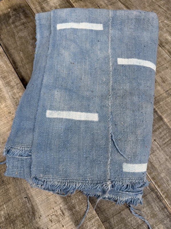Vintage African Mudcloth Faded Indigo Textile 62” L x 41” W Throw | No. 168 gallery