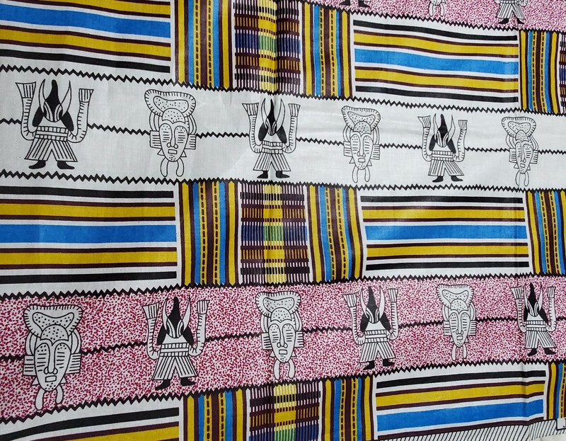Juliana Wax Print African Zimbabwe Fabric Mask & Striped Design 45"x71" gallery