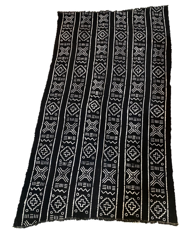 #3805 Vintage African Black and White Mud Cloth Textile Mali 39" by 70" gallery