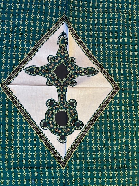 vintage African java print fabric cloth covering authentic gold green gallery