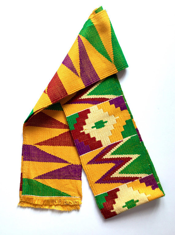 Kente Scarf African Art School Sash Wedding Stole Asante Kente Stole Cloth