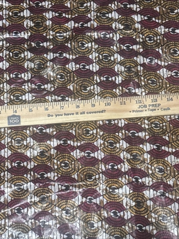 Vtg African Wax Print Fabric Geometric Abstract Fan Motif Ethic Tribal 44”x216” gallery