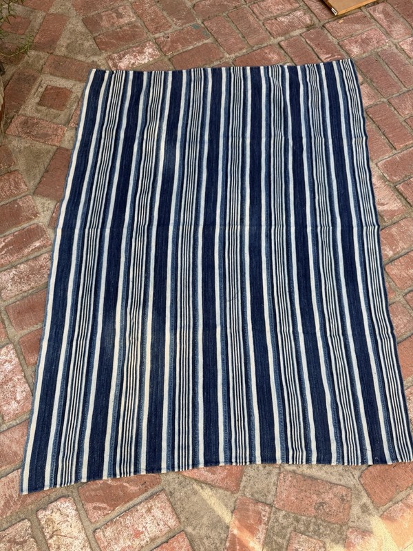 Vintage African Indigo Denim Mudcloth Stripes 57”L x 43”W | No. 98 gallery