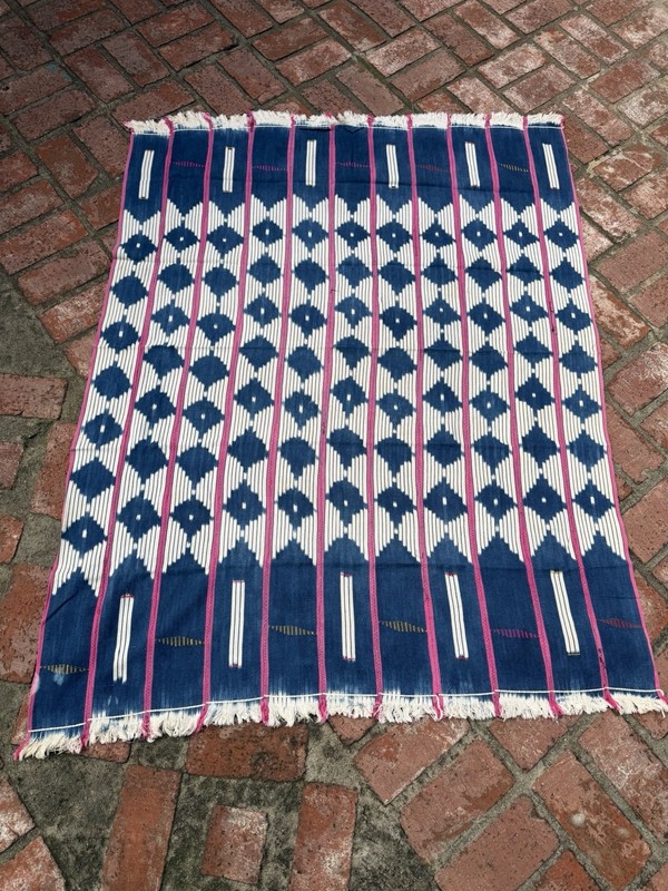 Vintage African Indigo Baule With Pink Stripes Mudcloth 58”L x 45”W | No. 81 gallery