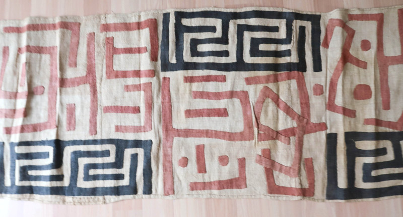 Vintage African Kuba Cloth 160" x 23" Handwoven Raffia Long Panel Congo Textile gallery