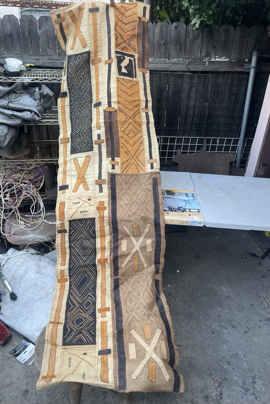Large Vintage African Kuba Cloth – Hand Woven Raffia Textile 100×25 inches