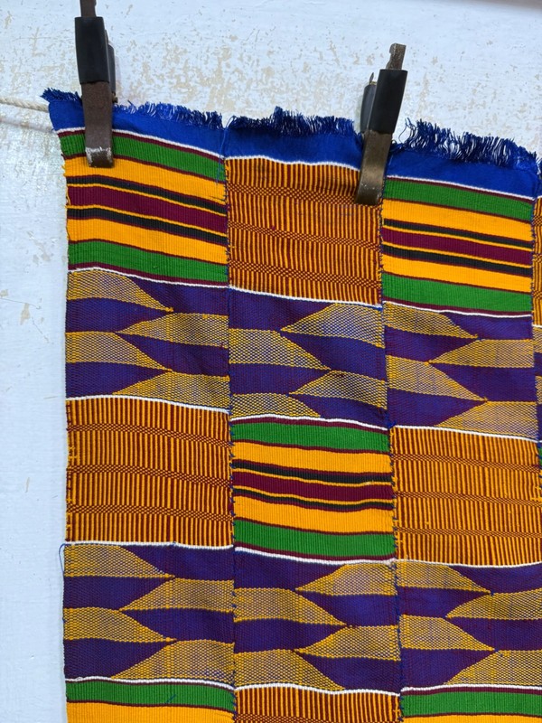 Vintage Stunning Hand Woven African Ewe Kente Cloth Textile 200x107 Cm gallery