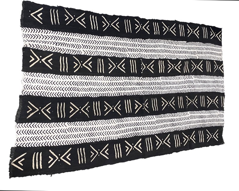 # 5729 African Black and White Mud Cloth Textile Mali 62" by 36" gallery