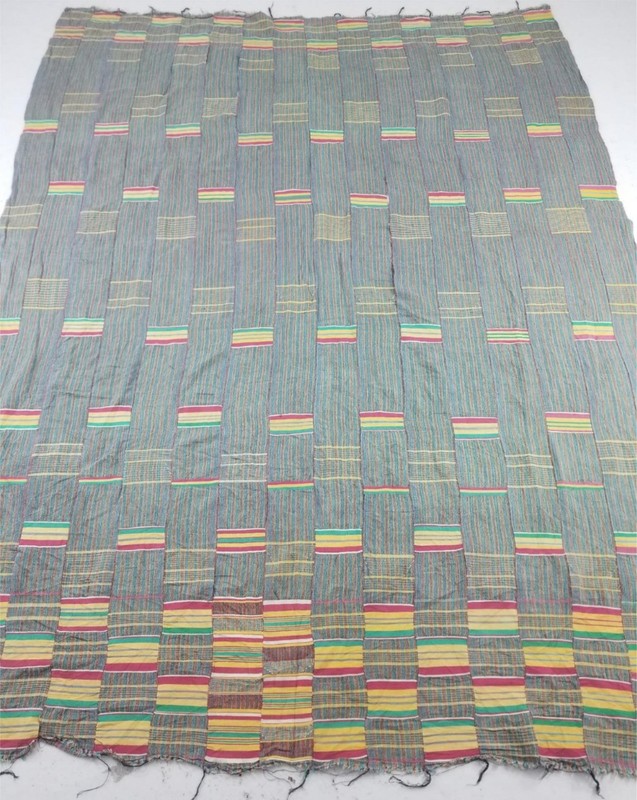 Vintage Ghana Kente Cloth Handwoven Striped Textile Throw 91x70in