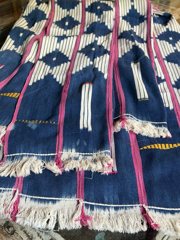 Vintage African Indigo Baule With Pink Stripes Mudcloth 58”L x 45”W | No. 81 gallery