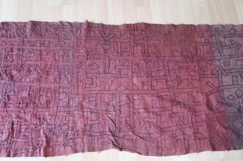 20ft Antique Kuba Raffia Dance Skirt - Congolese Tcaka Ntshak Textile - 240"x32" gallery