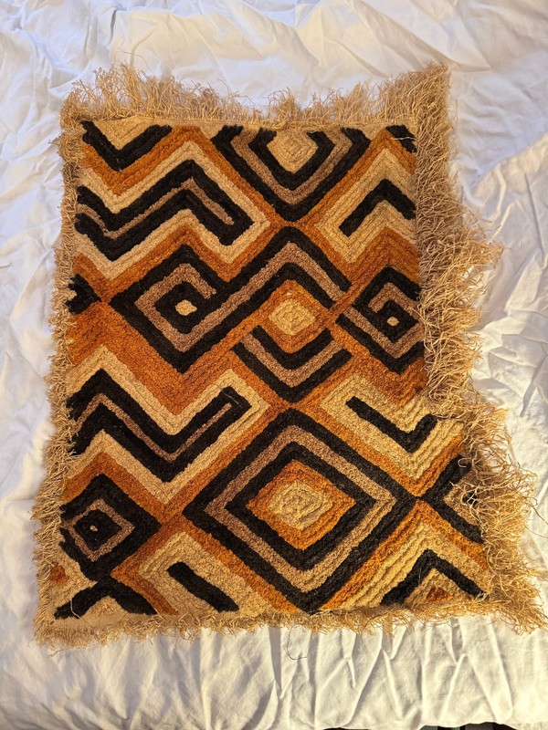 African Kuba Raffia Velvet Textile Kasai Congo Geometric Wall Art 24×17