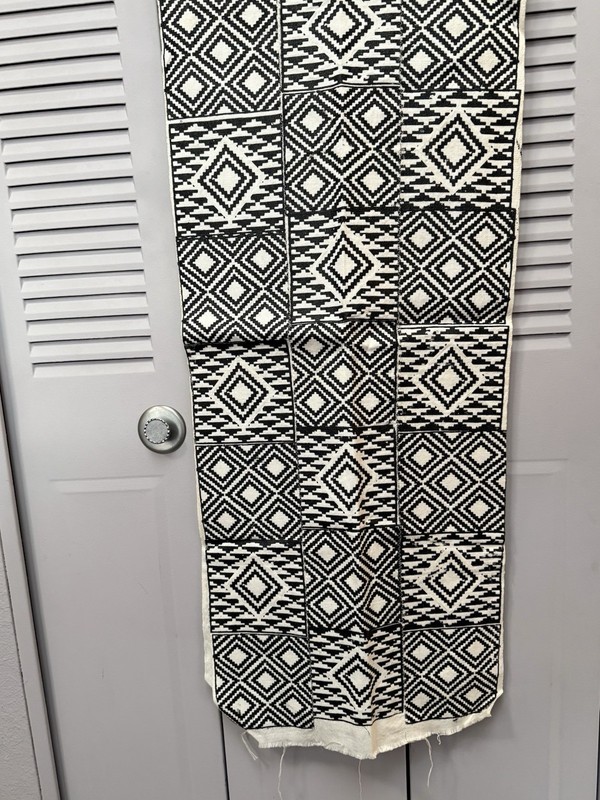 Adinkra Fabric Mourning Symbols, Black & White, Ghana, 15”x2 yards, Hand Printed