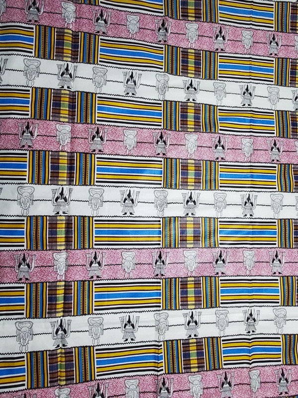 Juliana Wax Print African Zimbabwe Fabric Mask & Striped Design 45"x71" gallery