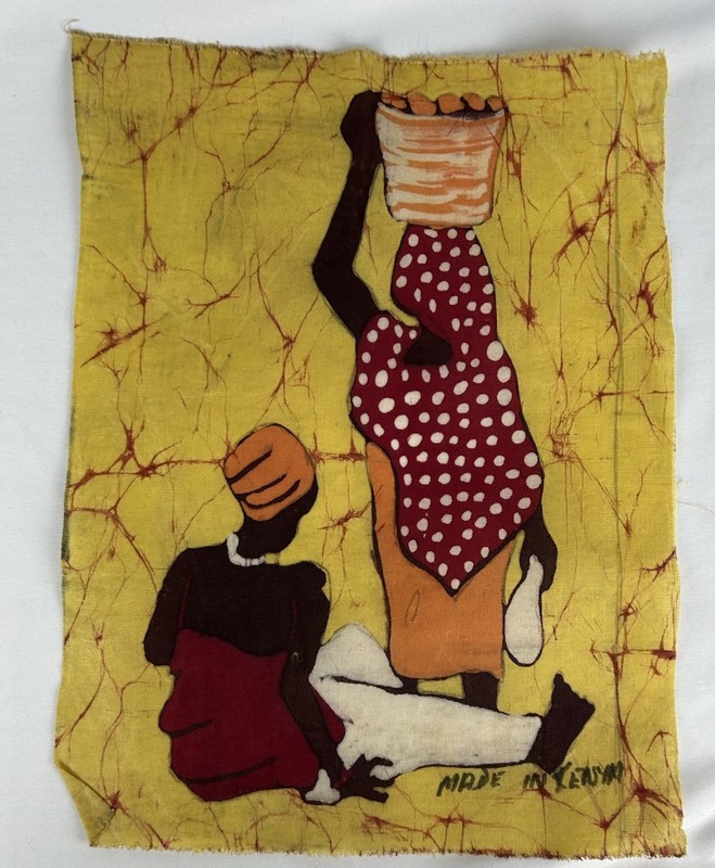Batik African Art Panel Fabric Made In Kenya Figural Tribal Life Scene