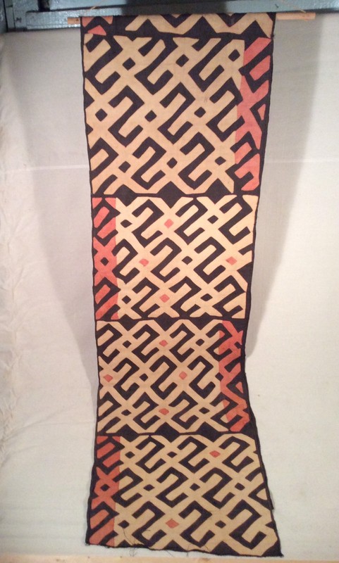 Antique African Raffia Textile, Black White and Red Pattern gallery