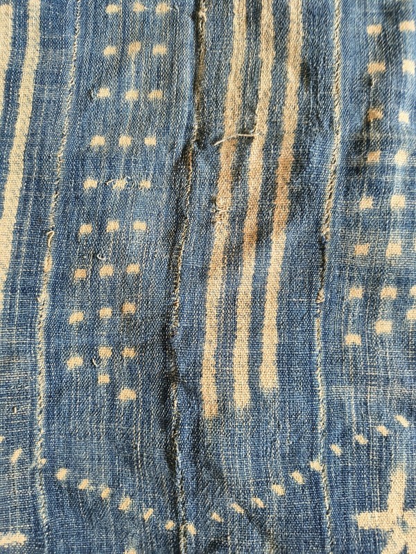 VINTAGE AFRICAN MOSSI MUD CLOTH INDIGO EXCELLENT DESIGN 43" X 62" STARS BOGOLAN gallery