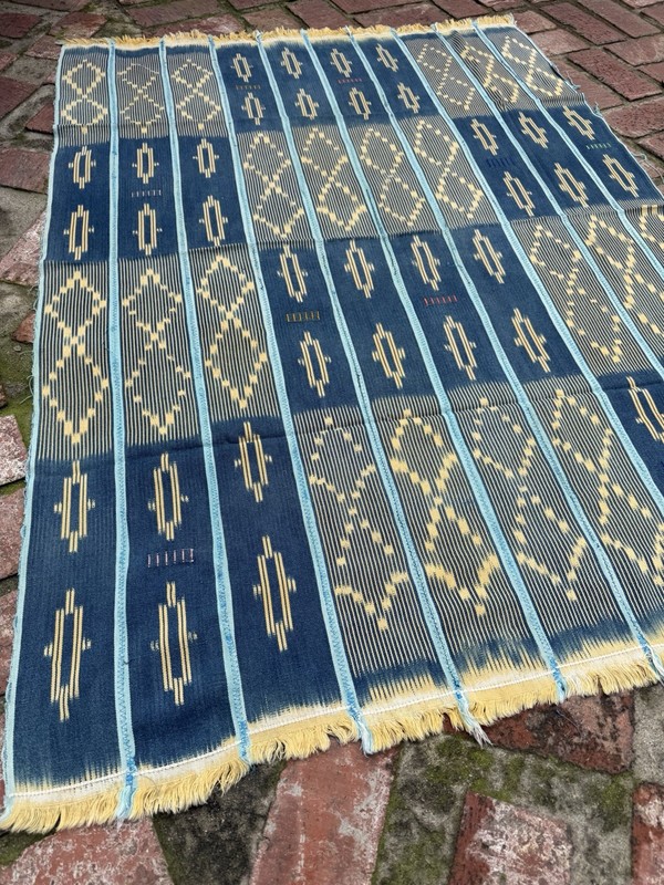 Vintage African Indigo Baule Mudcloth Blue Stripes + Gold 55”L x 40”W | No. 144 gallery