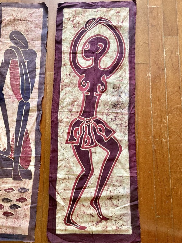 3 Pc Handmade West African Batiks Featuring Local Life 40” x 36” gallery