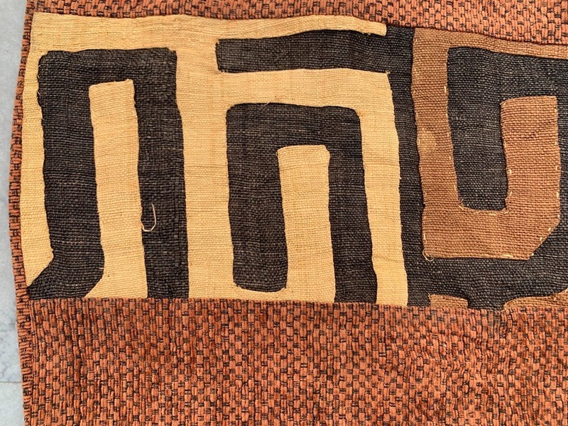 1x1 Antique African Kuba Showa Cloth Raffia Handmade Textile Natural Woven gallery