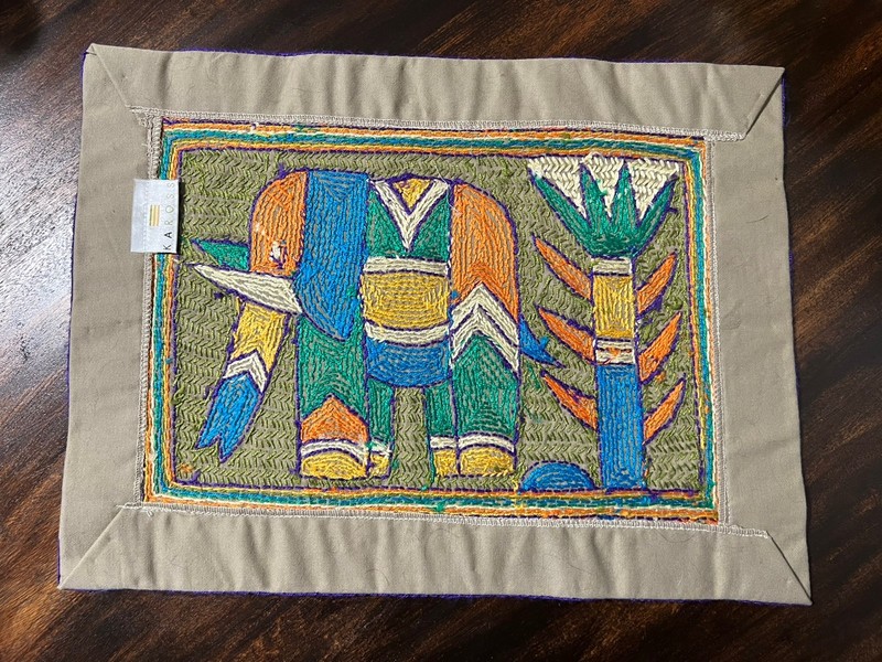 Kaross South African Elephant Art Hand-Embroidered Placemat Tapestry Safari gallery